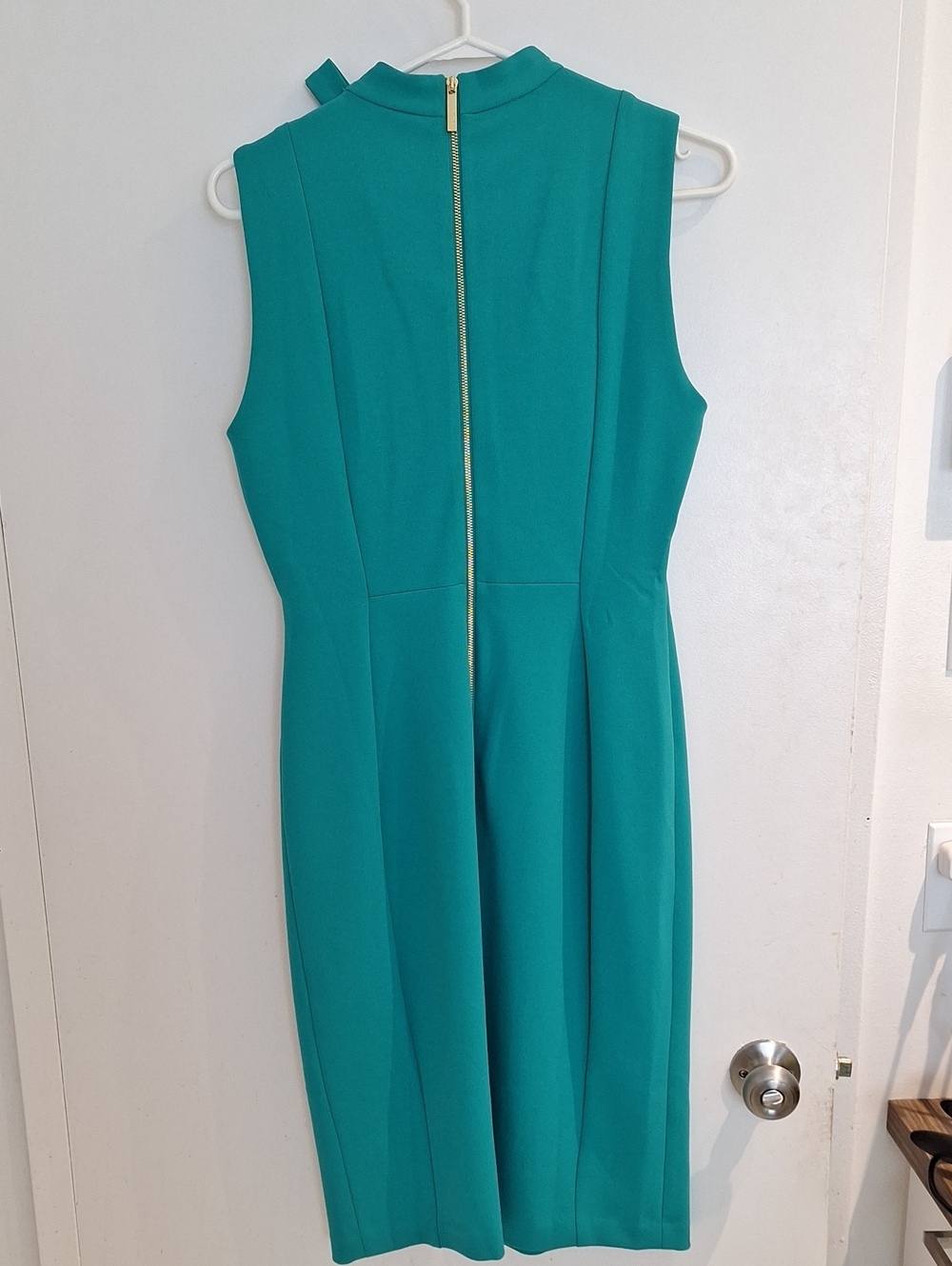 Sleeveless Teal Bow-Neck Dress - Picture 3 of 4